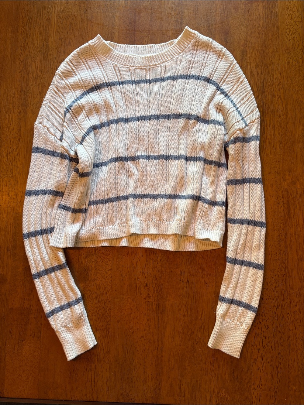 Aeropostale Cream Sweater with Navy Stripes